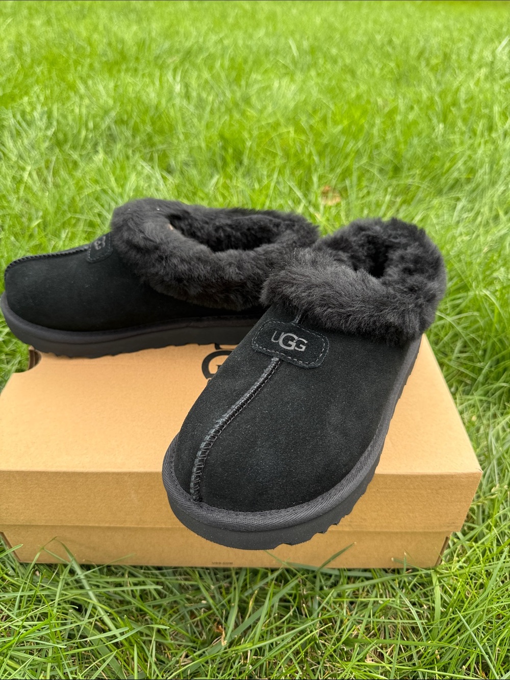 UGG Women’s Tazzette Black Suede Shearling Slippers